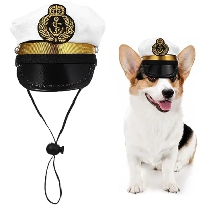 Image of VALICLUD Captain Hat for Pets Puppy Sailor Yacht Adjustable Costume Cats Dogs