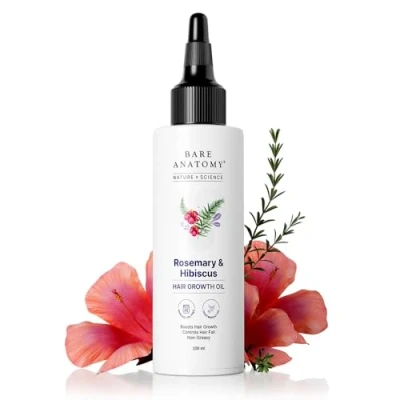 Image of Bare Anatomy Nature x Science Rosemary Hibiscus Hair Growth Oil for Women &amp; Men Promotes New Strengthens Nourishes Scalp Controls Fall Suitable All Types 100ml