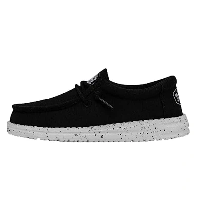 Image of Hey Dude Wally Youth Slub Canvas Moc Toe Shoes, Black, 1 UK