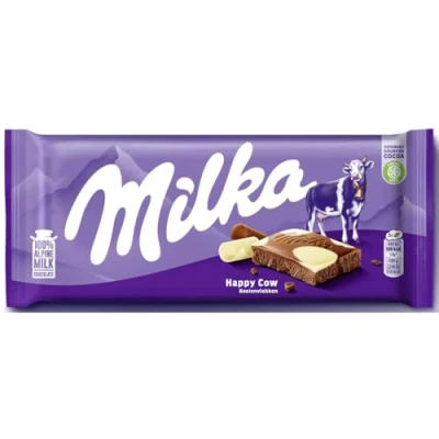 Image of Milka Happy Cows Milk and White Chocolate Bar, Alpine Chocolate, 100g