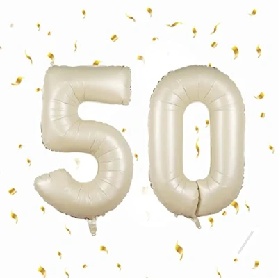 Image of Number Balloons 50,Beige 50 for Birhtday Party Decoration,40 Inch Giant Helium Foil Women Men 50th Birthday Decor Anniversary Decorations Supplies