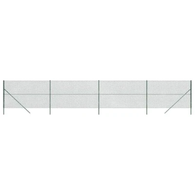 Image of vidaXL Green Chain Link Fence made of Galvanized Steel with PVC Coating, 1.6x10 m, Rust and UV Resistant, Comes Assembly Accessories