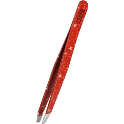 Image of Rubis Switzerland Tweezers Slanted Red Glitter Professional Slant Plucking for Eyebrow Shaping and Hair Removal