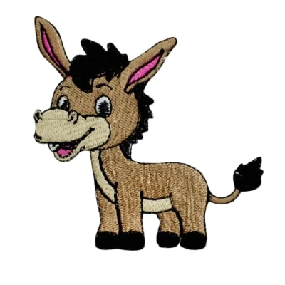 Image of WASPRO Donkey Patch, Cute Animal Cartoon Kids Patch Embroidered Iron on Sew Badge for Clothes etc. 8x8cm