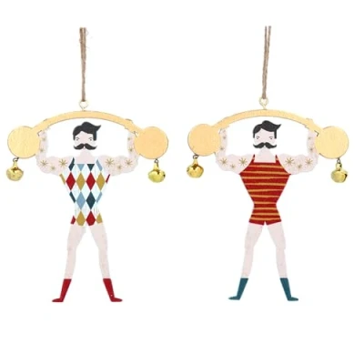 Image of Gisela Graham Wooden Strongman Christmas Decorations set of two