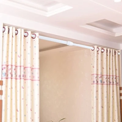 Image of Boquite Shower Curtain Rod, Anti slip Rubber Metal Adjustable Spring Loaded Tension Extendable Closet Window Rail Pole