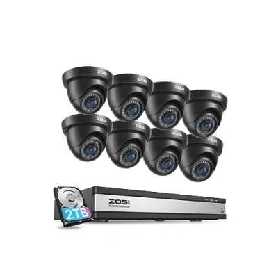 Image of ZOSI H.265+ 1080p 16 Channel Security Camera System,16 DVR with Hard Drive 2TB and 8 x Outdoor Indoor CCTV Dome Cameras 80ft Night Vision 110Wide Angle Black