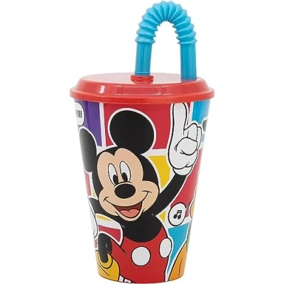 Image of Disney Mickey Mouse Drinking Cup with Straw Reusable Semi Rigid Plastic Tumbler BPA Free Capacity 430ml