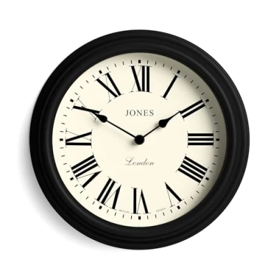 Image of Jones Clocks® Venetian Wall Clock Round Classic Traditional Design Decorative Case (Black/Roman Numerals)
