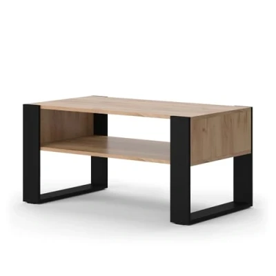 Image of Vicco Coffee table Olli, Gold power oak/Black, 92 x 45.6 cm with shelf