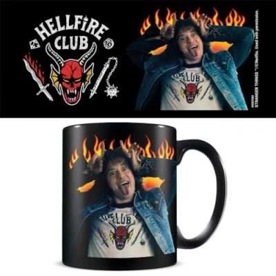 Image of Pyramid International Stranger Things Mug (Eddie Hellfire Design) 11oz Ceramic Black Mug, Coffee and Gifts Official Merchandise