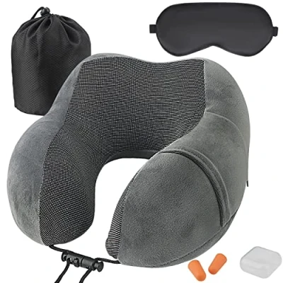 Image of TEIVUL Travel Pillow for Airplane, Memory Foam Neck Travel, Adults, Comfortable Chin Support with Eye Mask Ear Plugs Flight, Plane