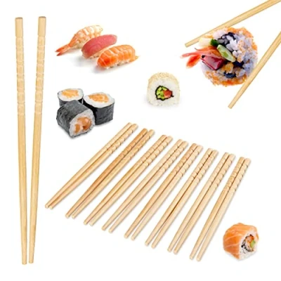 Image of Relaxdays Asia Deluxe, 10 Pairs, Reusable Asian Utensils, Chopstick Set, Non Slip, 24 cm, Bamboo, Natural, x 0.7 0.6 cm