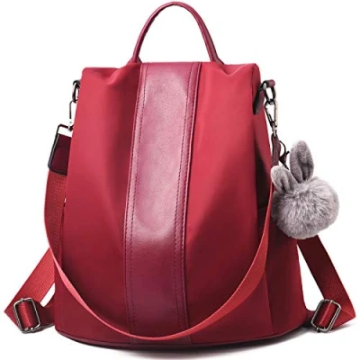 Image of Barwell Women Backpack Ladies Rucksack Waterproof Nylon School bags Anti theft Dayback Shoulder Bags, Burgundy