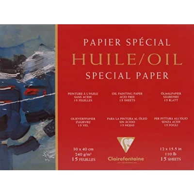 Image of Clairefontaine Ref 96493C Oil Paper Pad (15 Sheets) 30 x 40cm in Size, 240gsm Paper, Acid Free, pH Neutral Paint Adheres Well to the Light Textured