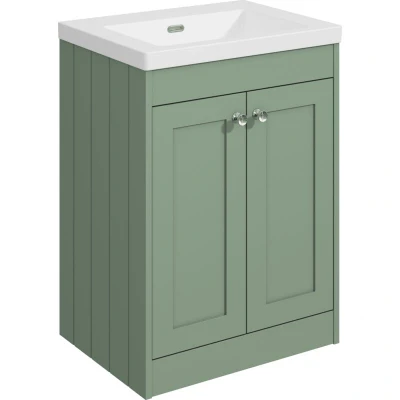 Image of Balterley 600mm Floor Standing 2 Door Unit with Minimalist Basin No Tap Hole Satin Green