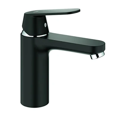 Image of GROHE Eurosmart Cosmopolitan Single Lever Basin Mixer A Water Saving Tap with Medium High Spout and Smooth Body in Midnight Black, 23327KW0