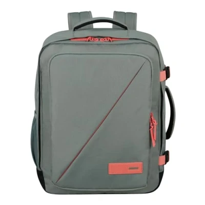 Image of American Tourister Take2Cabin Ryanair/Wizz Air/Vueling Cabin Bag 40 x 30 20 cm, 26.5 L, 0.60 kg, Carry On, Airplane Backpack MS, Grey/Pink (Sage/Coral)