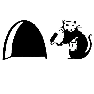 Image of uksellingsuppliers ® Mouse Hole SMALL BANKSY RAT WITH PAINT TIN AND ROLLER Skirting Board Wall Sticker Vinyl Decal 11cm x 5cm