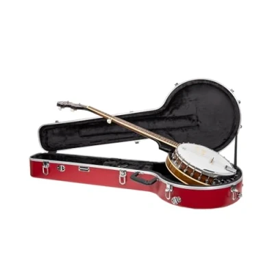 Image of Crossrock 5 String Resonator &amp; Gibson Tenor Banjo Case ABS Molded Hardshell with Security Lock, Metal Feet, and Detachable Straps Red (CRA861BJRD)
