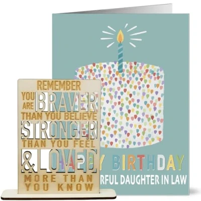 Image of Birthday Card for Daughter in Law with Special Wooden Reminder Message Keepsake (Daughter Law)