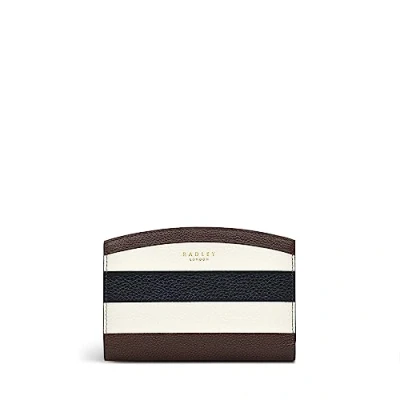 Image of Radley London Bridgewater Medium Bifold Purse for Women, Made from Black, Brown &amp; Chalk Striped Grained Leather, with 10 Interior Card Slots, Press Stud Fastening Slip Pockets