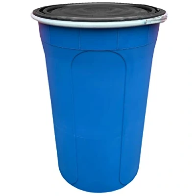Image of 210L Large Shipping Drum, Plastic Barrel Drum Strong Container for Export and Import Transportation Ship with Secure Clasp Lid 210 Litre Blue