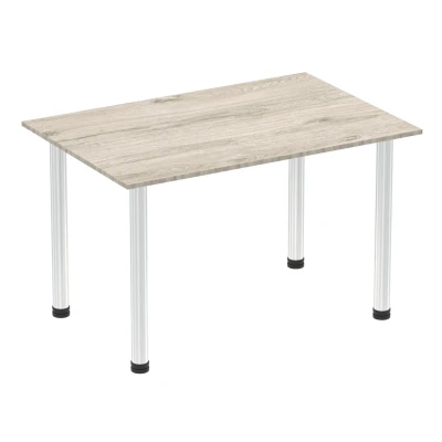 Image of Impulse 1200mm Straight Table Grey Oak Top Chrome Post Leg