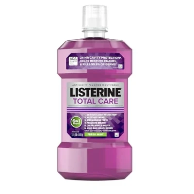 Image of Listerine Total Care Anticavity Mouthwash, 6 Benefit Fluoride Mouthwash for Bad Breath and Enamel Strength, Fresh Mint Flavor, 1 L(Packaging may vary)