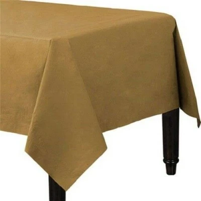 Image of Pack of 4 Paper Disposable Table Cover Tablecloth for Indoor or Outdoor All Occasion Baby Shower, Wedding, Birthday, Christmas, Halloween, Easter Party Decorations 90x90cm (Gold)
