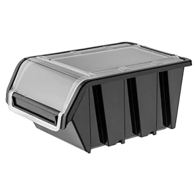 Image of KADAX Stacking Boxes, Plastic Tool Organiser with Lids, Durable Storage Containers for Screws, Workshop Display Bins (Black, 1 Piece, 230 x 160 mm)