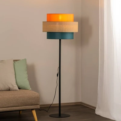 Image of TK Lighting Trio floor lamp, jute shade, orange/natural brown/petrol