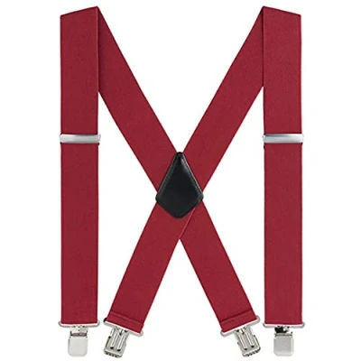 Image of YYKSYDPT Braces for Men Trousers with Very Strong 4 Clips 50 MM Wide Duty Suspenders X Style Adjustable Brace (Red)