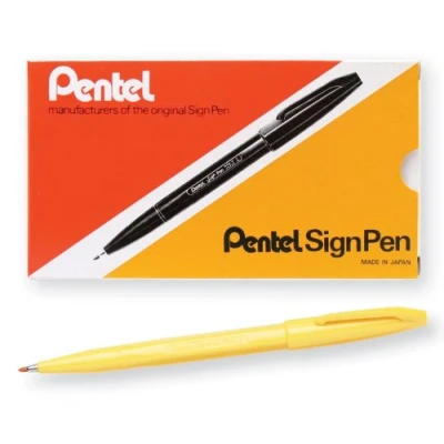Image of Pentel Sign Pen Fiber Tipped Pen, Yellow Ink, Box of 12 (S520 G)
