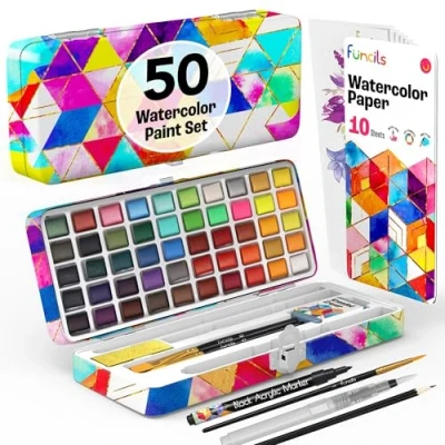 Image of Funcils Watercolour Paint Set Water Colour Paints Sets for Adults, Beginners 50 Artist Quality Professional Travel Set, Painting Art Supplies, Kids