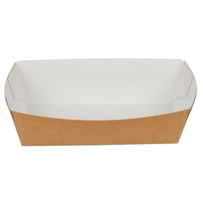 Image of Gastro Line ABENA Disposable Chip Trays 15.2x8.2x4.3cm Pack Of 90 Brown Paperboard Bowls For Hot Food Suitable Use As Dog And Nacho Trays.
