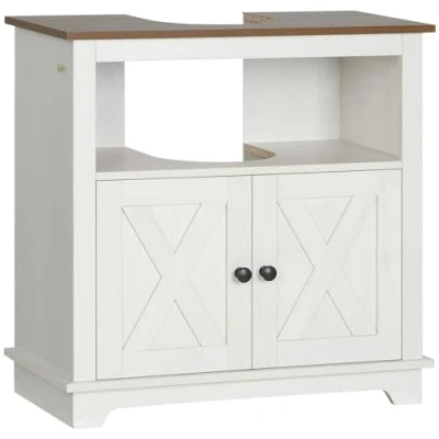 Image of kleankin Bathroom Sink Cabinet, Under Storage Cabinet with Double Doors and Shelves, White
