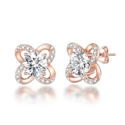 Image of Philip Jones Rose Gold Plated Orbit Earrings Created with Zircondia® Crystals