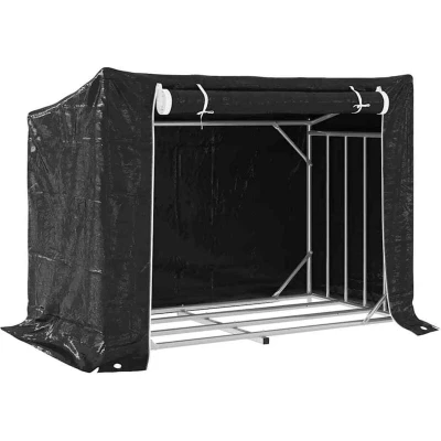 Image of vidaXL Firewood Rack with Rain Cover 151x80.5x110.5 cm Galvanised Steel