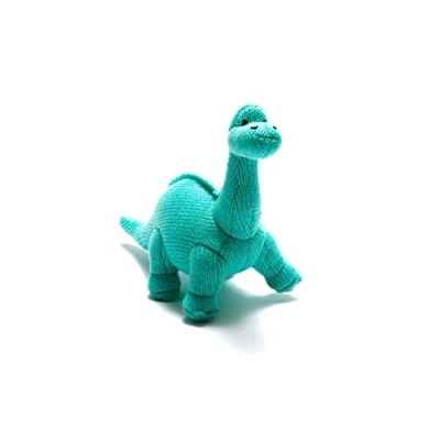 Image of best years original by design Small Knitted Ice Blue Diplodocus Dinosaur Rattle, Suitable from Birth