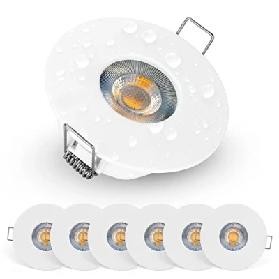 Image of EMOS Bathroom Spot Lights Ceiling LED Waterproof IP44 Spotlight 5W, 370lm, 3000K Warm White, 220 240V Powered Pack of 6 recessed Downlights for Outdoor Hallway, Soffit etc., White