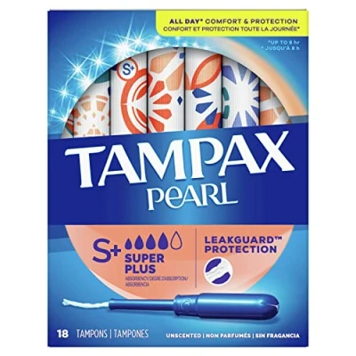 Image of Tampax Pearl Tampons with Plastic Applicator, Super Plus Absorbency, Unscented, 18 Count