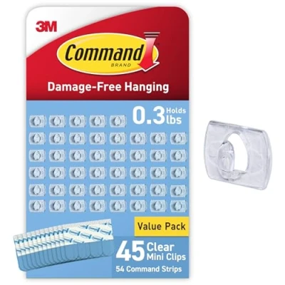 Image of Command Clear Mini Light Clips, 45 54 Strips Easy to Open Packaging, Decorate Damage Free