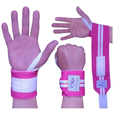 Image of EVO Ladies Pink Elasticated Gym Straps Weightlifting wrist Support Wraps Gloves