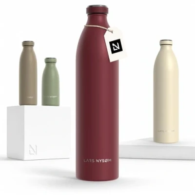 Image of LARS NYSØM Stainless Steel Insulated XL Water Bottle 12oz 17oz 25oz 34oz 51oz Thermo Flask for Hot and Cold Beverages Leakproof Drinking (Berry Red, 1500ml)