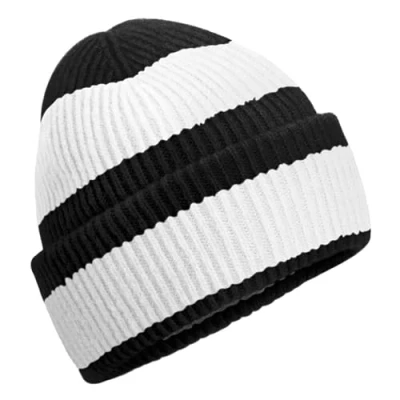 Image of Beechfield Colour Block Beanie Hat Men, Hats for Women, Winter Hat, Thermal Contains Recycled Polyester Black White