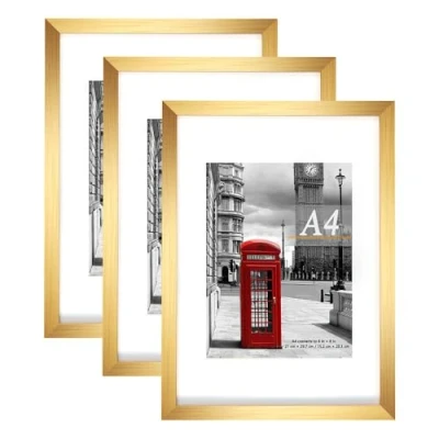 Image of Scholar Tree Gold Picture Frame A4 with Mount,Set of 3,A4 Frame,A4 Poster certificate frame,Freestanding and Wall Mountable
