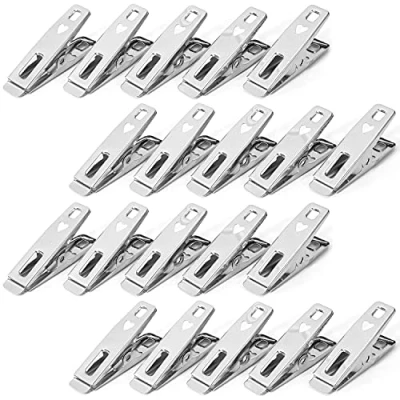 Image of Vinsani ® Laundry Clothes Pegs Stainless Steel Spring Loaded Metal Clip Strong Grip and Windproof Quality Non Slip Pins for Home Garden Pack of 20