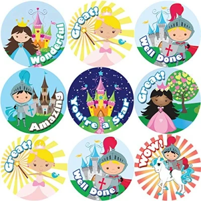 Image of 144 Princess and Knights Praise Words 30 mm Reward Stickers for School Teachers, Parents