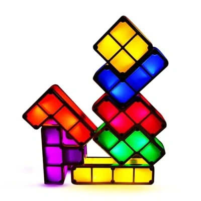 Image of IHONYI Table Lamp DIY Tetris Puzzle Light LED Bedroom Bedside Multicolored Night Creative Stackable Desk Kids Toy Home Office Decor